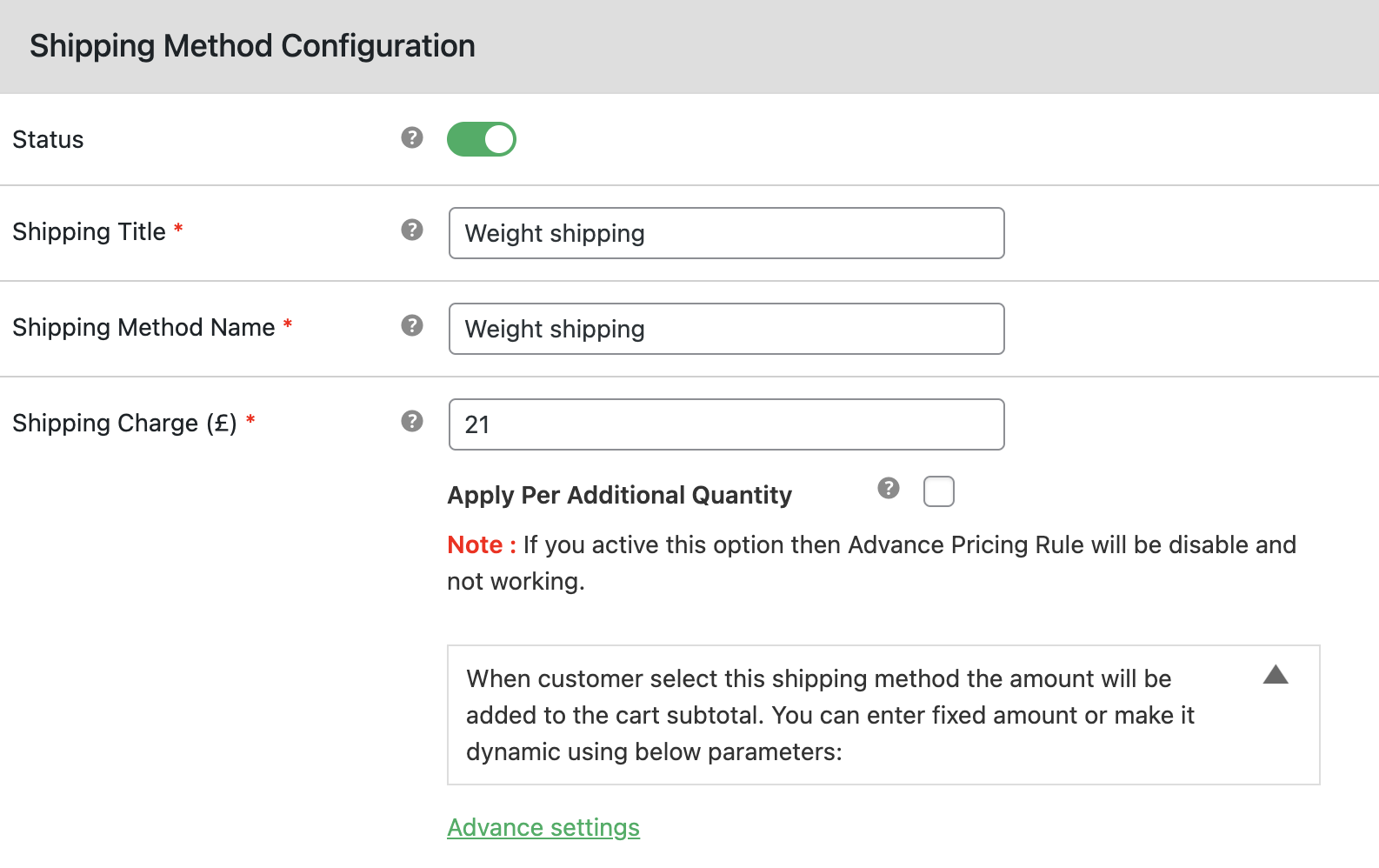 Weight based shipping