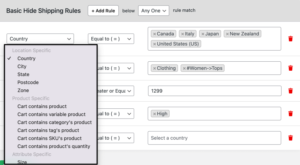 conditional hide shipping