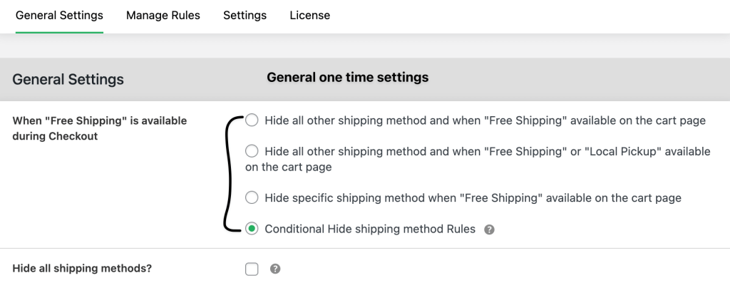 multiple hide shipping options