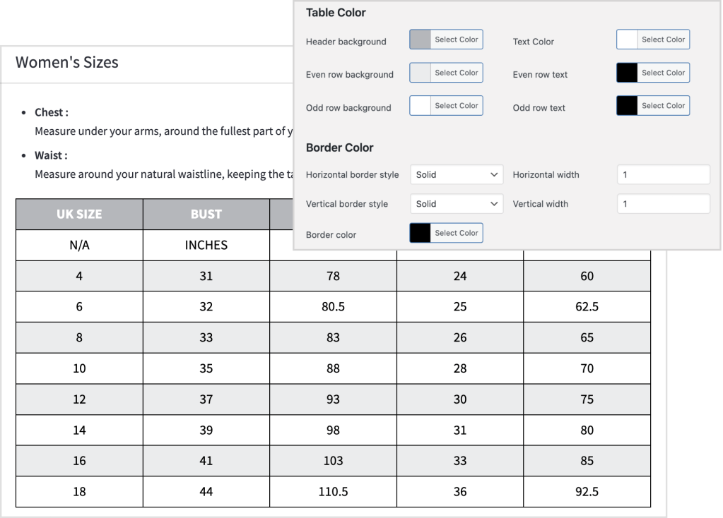 Fully customize chart table