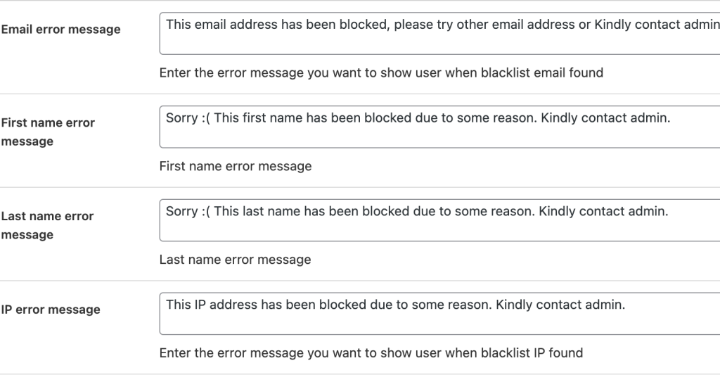 Custom blocker messages