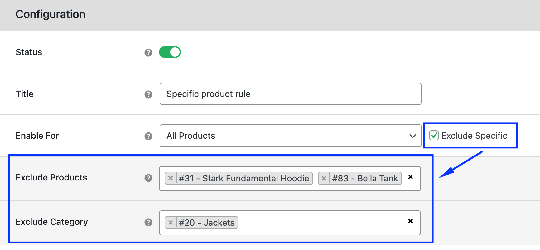 Exclude specific products quote rule