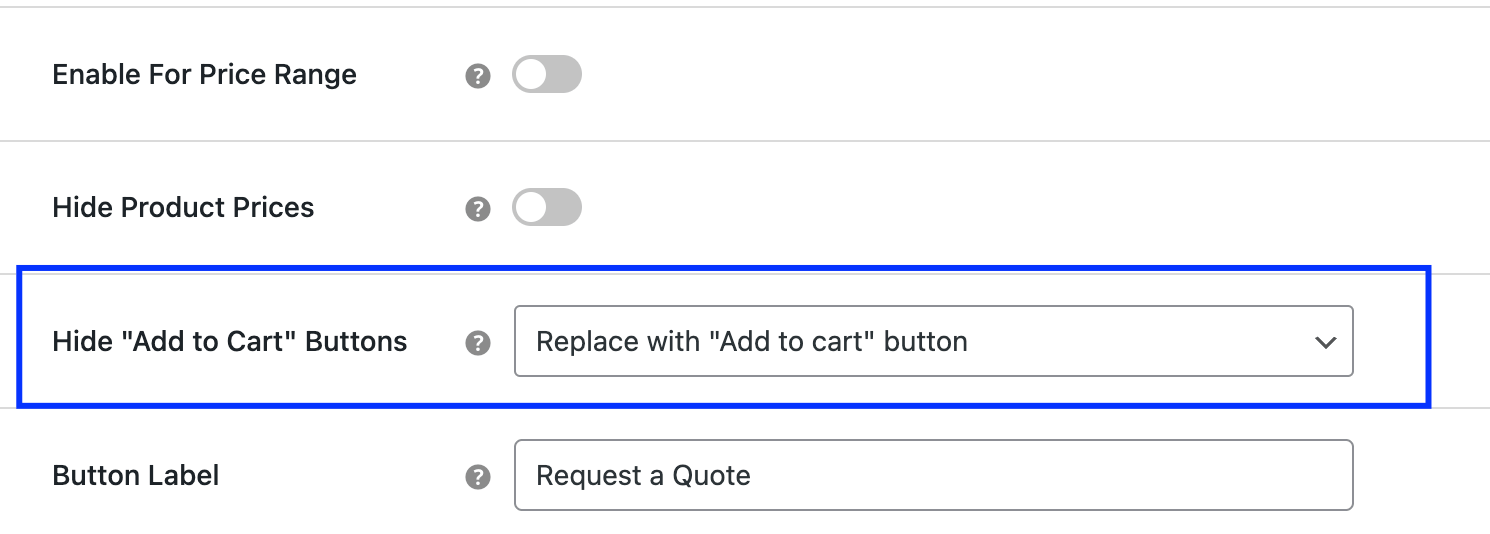 Hide add to-cart-settings configuration