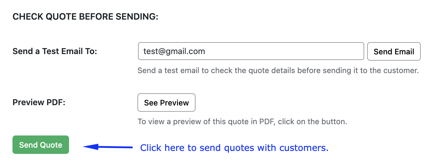 Send quotes to customer