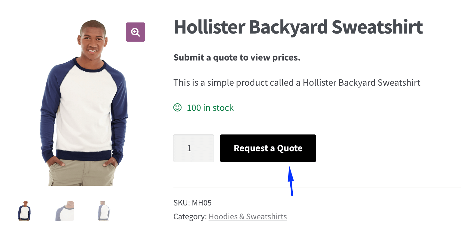 Single product with quote button