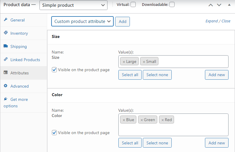 Add Attributes and assign to the products