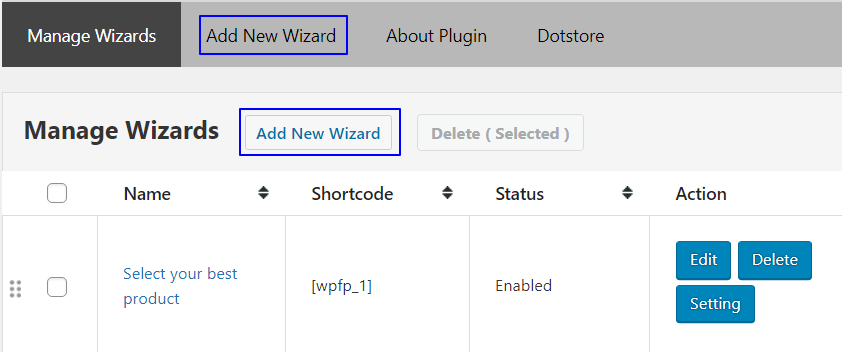 Add new wizard link