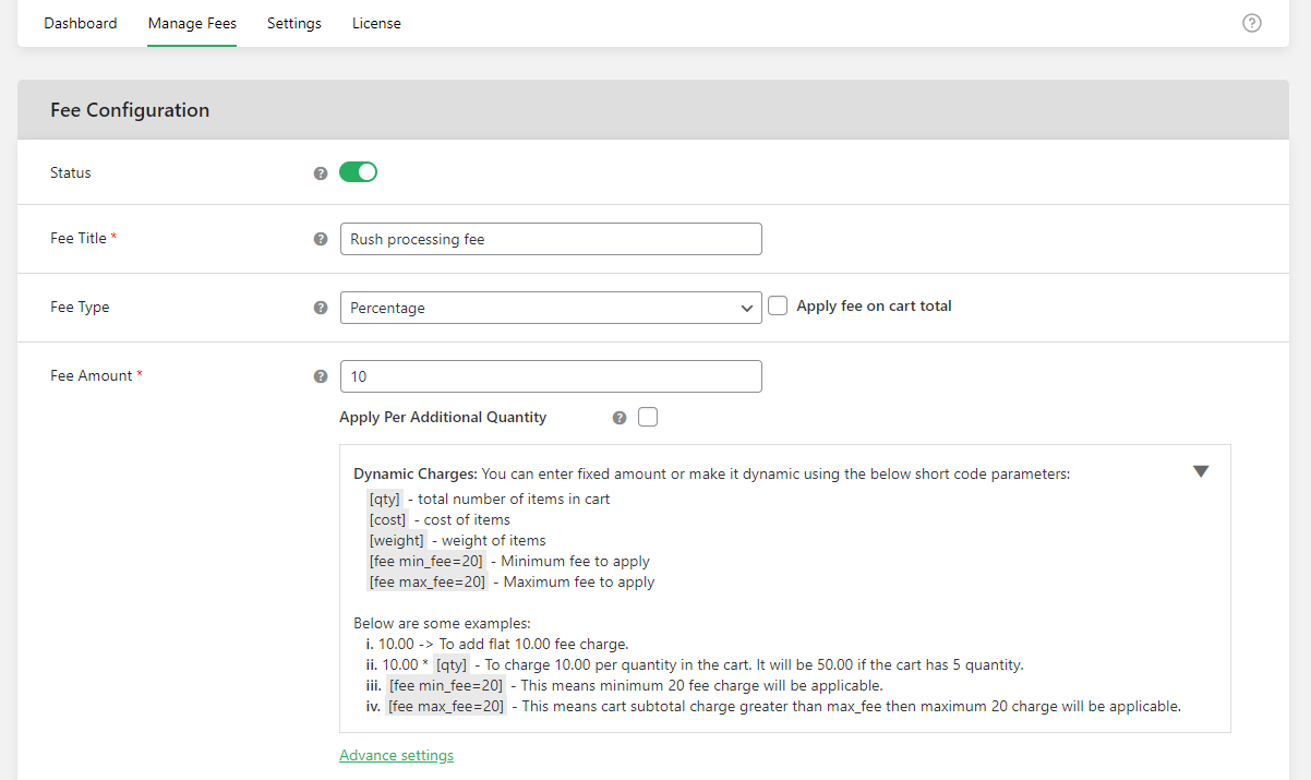 custom fee in WooCommerce 1