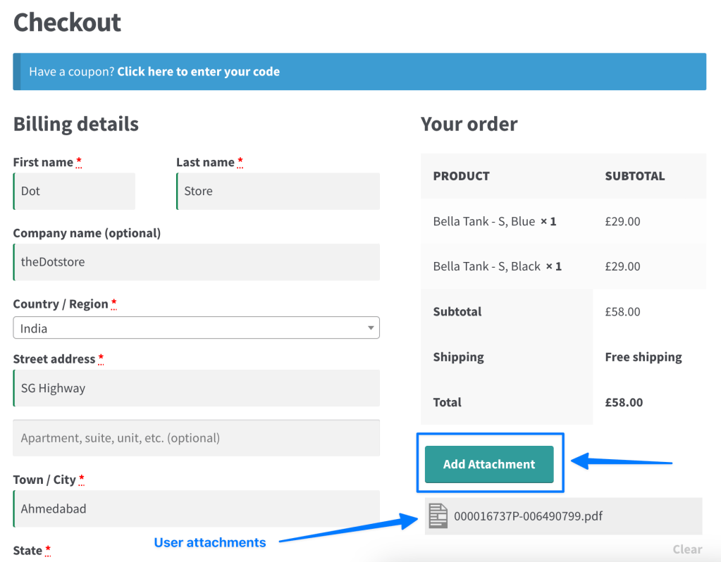 Add Attachment on checkout page