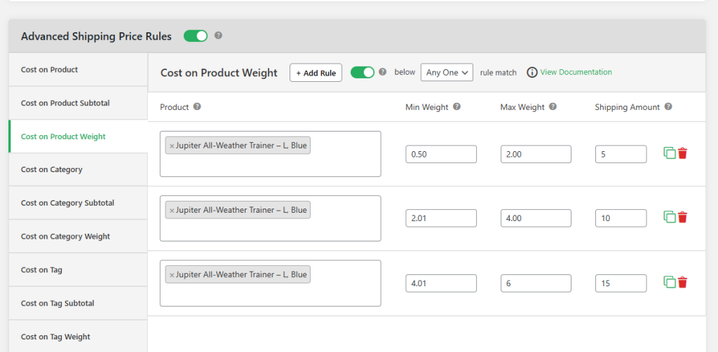 weight based shipping WooCommerce 13