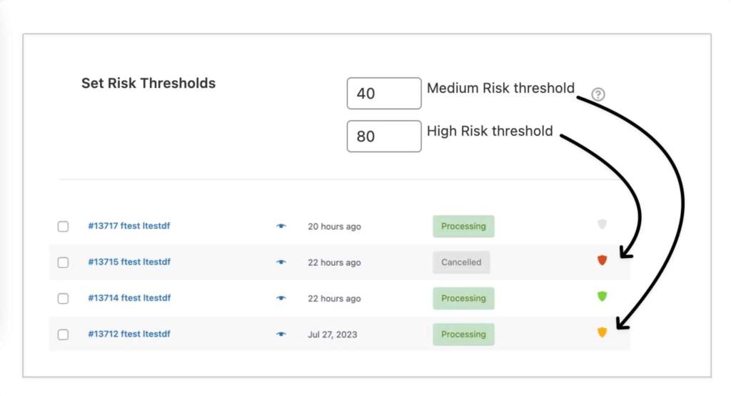 Configurable Risk Threshold Levels in the WooCommerce Fraud Prevention plugin by DotStore.