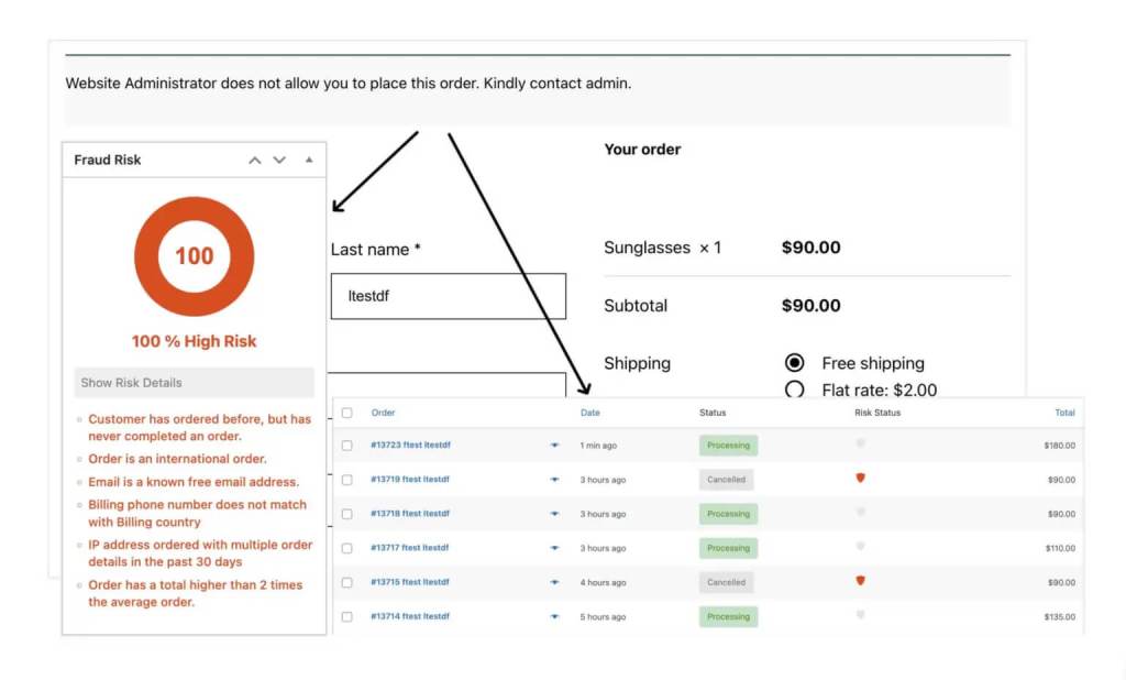 Block users with multiple activities using the WooCommerce Fraud Prevention plugin by DotStore.