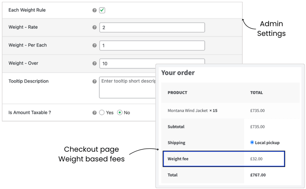 Weight rule creation admin settings in WooCommerce Extra Fees Plugin.png