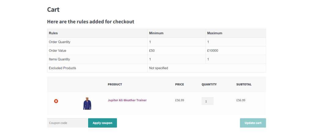 limit cart quantity to 1 in WooCommerce - cart page