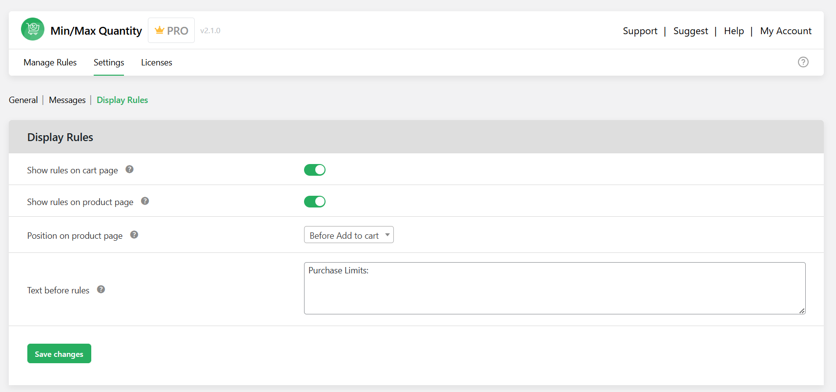 Min Max quantity for WooCommerce - display rules