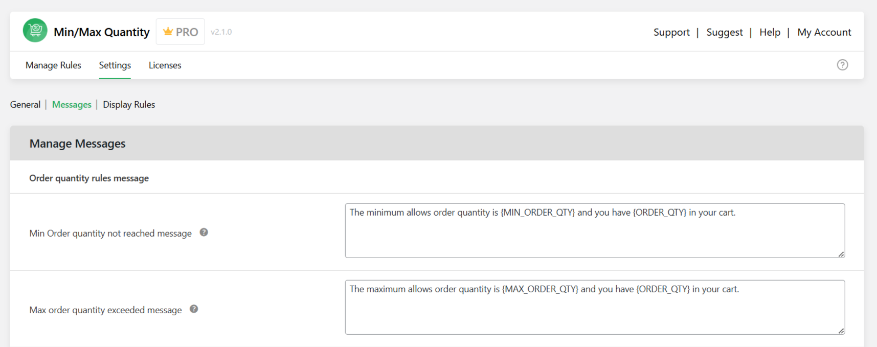 Min Max quantity for WooCommerce - message 1