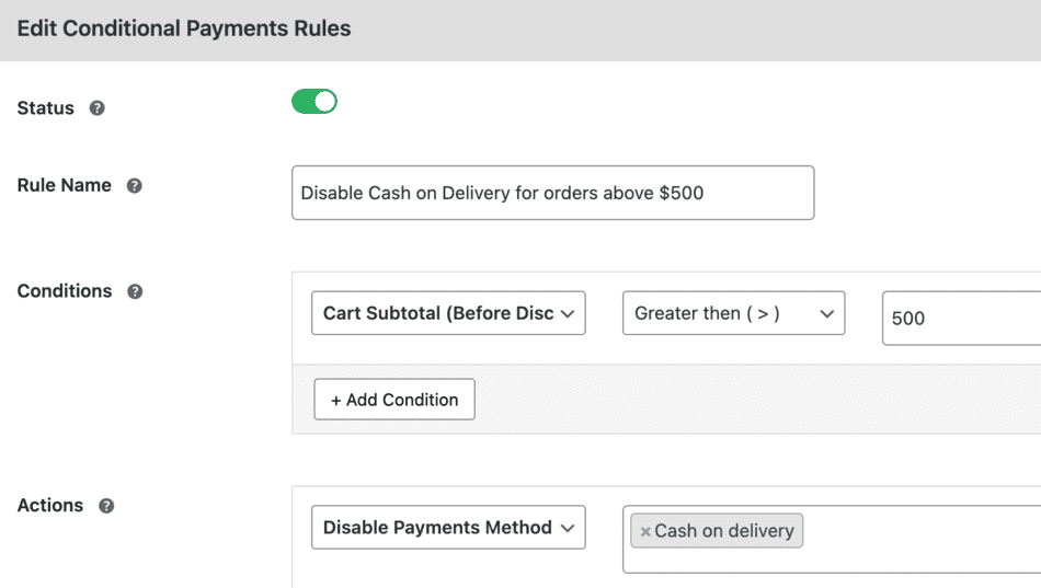 Set a conditional payments rule