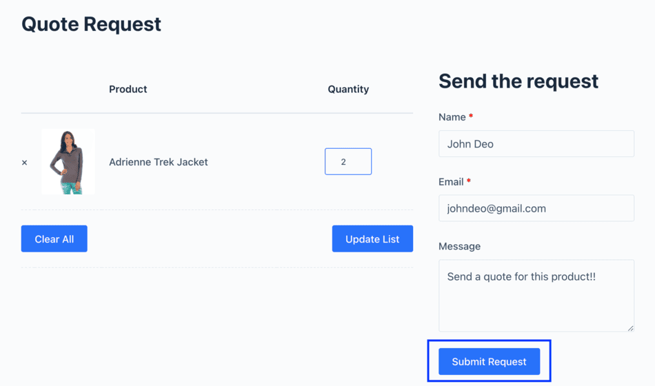submit woocommerce quote request