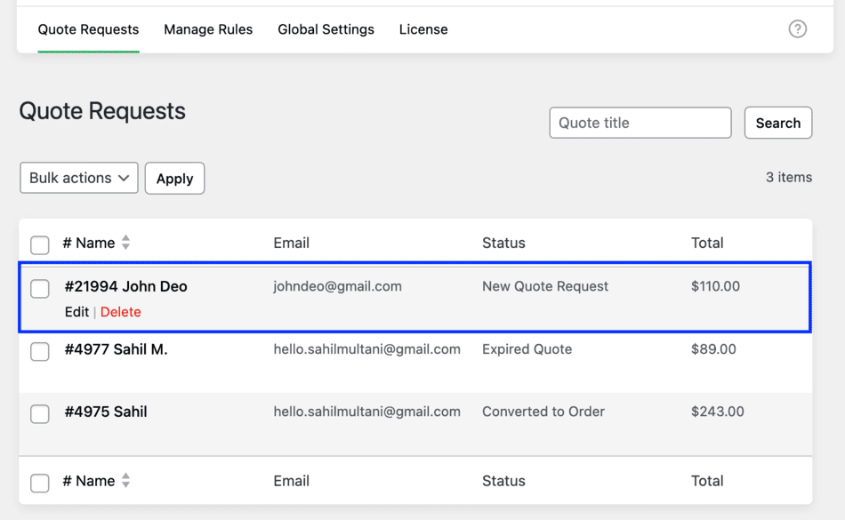 view woocommerce quote requests